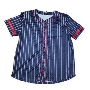 Forever 21 Men Blue and Red Baseball Jersey Style Button Shirt Size XL